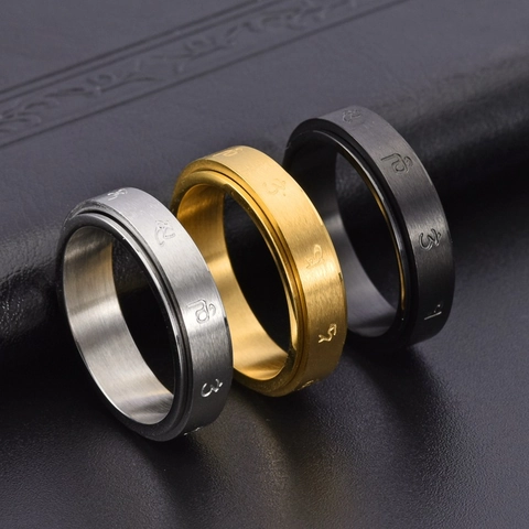 Titanium Staal Spinner Ring Voor Heren Dames Draaibaar Stressverlichting Geborsteld Band Ring Gegraveerd Geometrisch Etnische Stijl Ring