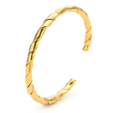 Minimalist Titanium Steel C-Shaped Open Twist Cable Bangle Bracelet For Men Women Unisex Fashion Wristband Jewelry