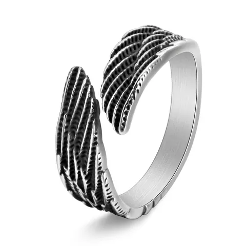 Vintage Titanium Staal Engelenvleugel Veer Open Ring Voor Heren Retro Punk Verstelbare Ring Gepersonaliseerde Sieraden Cadeau