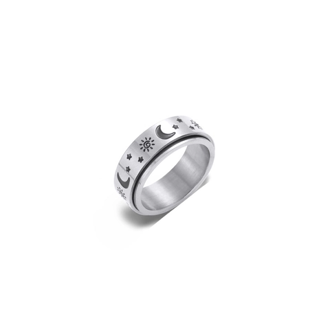 Titanium Staal Zon Maan Ster Draaiende Ring Voor Mannen Vrouwen Stressvermindering Angst Roterende Band Geometrische Hemelse Vingersieraden