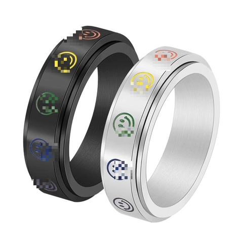 Stainless Steel Rainbow Smiley Face Spinner Ring For Women Men Anxiety Relief Rotating Enamel Stress Relief Band Ring Jewelry