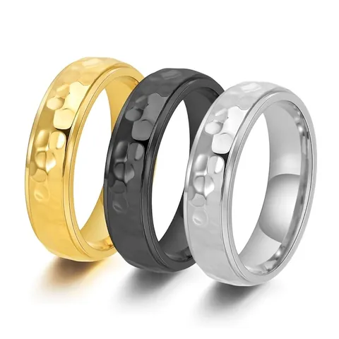 Vintage Gehämmerter Titanstahl Ring Für Damen Herren Unregelmäßiger Geometrischer Punk-Stil Bandring Minimalistischer Schmuck