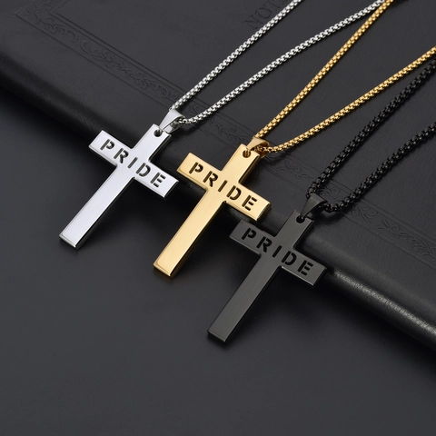 Titaniumstaal LGBTQ Pride Kruis Hanger Ketting Regenboog Holle Letter Gepersonaliseerde Sieraden Voor Mannen Vrouwen Cadeau Gepolijst