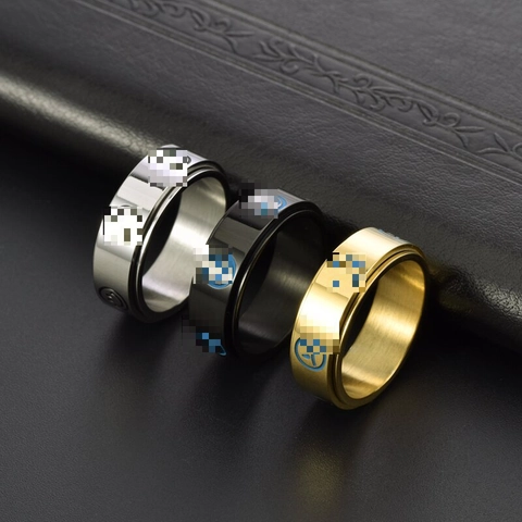 Mode Roestvrij Staal Roterende Spinner Ring Emoji Lachend Huilend Gezicht Stressverlichting Band Sieraden Voor Heren Casual Street Style