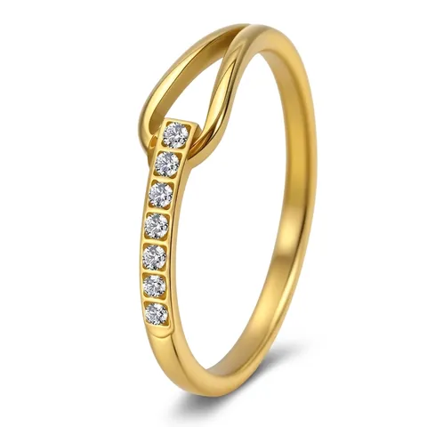 Bague en Acier Titane Géométrique Minimaliste pour Femmes Plaqué Or Argent Incrusté de Strass Tempérament Élégant Bijoux de Mode