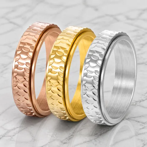 Titanium Steel Spinner Ring For Men Women Hand Hammered Honeycomb Texture Rotatable Anxiety Stress Relief Band Ring Jewelry