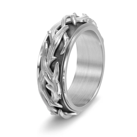 Anillo Giratorio de Acero Inoxidable Retro para Hombre Enredadera de Espinas Tejido Giratorio Alivio del Estrés Gótico Punk Joyas