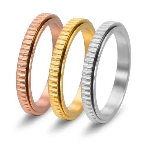 Minimalist Titanium Steel Spinner Ring Rotatable Stress Relief Band Twill Design Jewelry For Women Men Gift All Colors