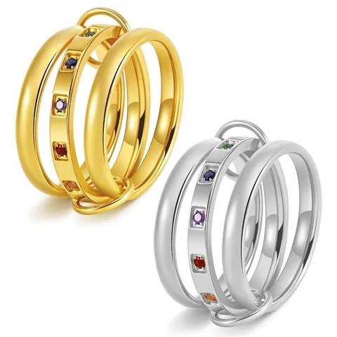 Premium Titanium Steel Interlocking Rings For Women 18K Gold Plated Rhinestone Stackable Geometric Roman Numeral Finger Rings