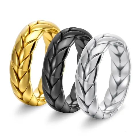 Anello Intrecciato Vintage in Acciaio Inossidabile per Uomo Donna Motivo a Spiga Anello a Fascia Lucidato Galvanizzato Gioielli Moda