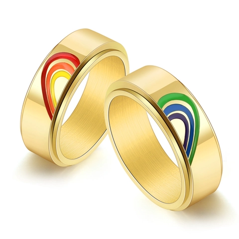 Minimalistisch Edelstahl Spinner Ring Für Paare Regenbogen Herz Drehbar Stressabbau Fingerring Mode Schmuck Geschenk