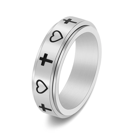 Anello Spinner in Acciaio Inossidabile Con Motivo Cuore Croce Anello Rotante Antistress per Uomo Donna Gioielli Regalo