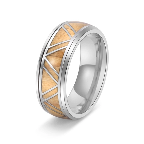 Vintage Herren Edelstahl Ring Mit Geometrischer Holzeinlage Mode Dreieck Titan Stahl Band Ring Für Männer Schmuck