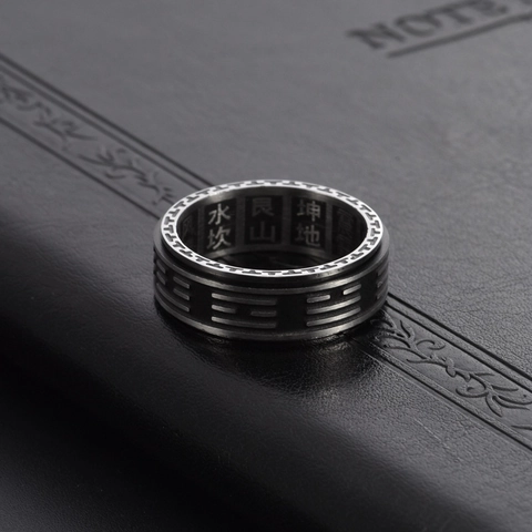 Men Vintage Titanium Steel Tai Chi Bagua Rotatable Ring Yin Yang Eight Trigrams Ethnic Style Religious Finger Jewelry