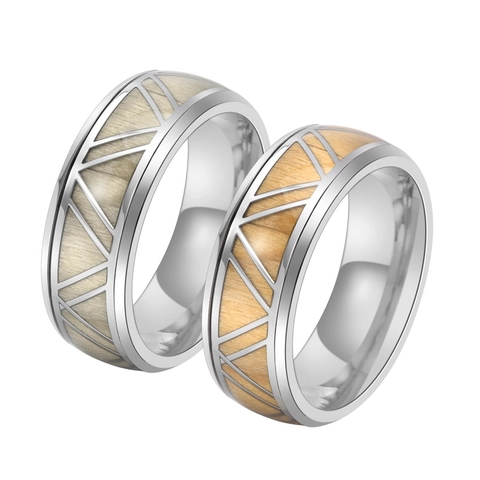 Vintage Herren Edelstahl Ring Mit Geometrischer Holzeinlage Mode Dreieck Titan Stahl Band Ring Für Männer Schmuck