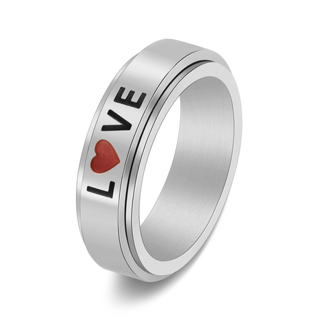 Bague Spinner en Acier Inoxydable pour Femmes Hommes Bague Anti-stress Rotative Love Heart Letter Band Bijou Romantique