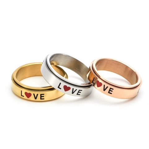 Bague Spinner en Acier Inoxydable pour Femmes Hommes Bague Anti-stress Rotative Love Heart Letter Band Bijou Romantique