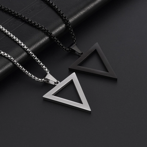Collar con Colgante de Triángulo de Acero Inoxidable Minimalista para Hombre Mujer Joyería de Moda Simple Geométrica Hueca Cadena Larga