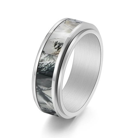 Titanium Steel Rotatable Spinner Ring For Men Retro Tree Branch Camouflage Inlaid Anxiety Stress Relief Fashion Band Jewelry