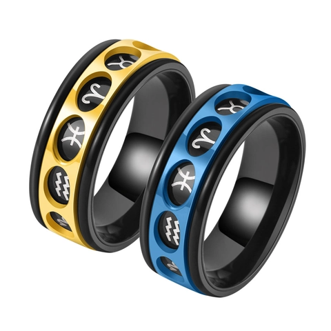 Edelstahl Spinner Ring Für Herren Damen Zwölf Sternzeichen-Symbole Rotierend Band Ring Punk Mode Schmuck Fingerring