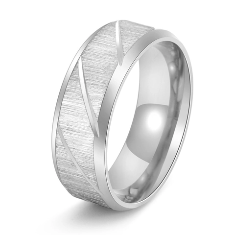 Roestvrij Stalen Geborstelde Diagonale Streep Ring Voor Mannen Minimalistisch Mode Geometrische Band Ring Sieraden Cadeau
