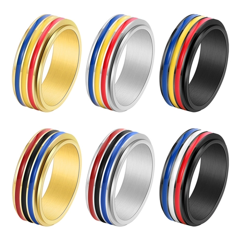 Edelstahl Regenbogen Spinner Ring Für Damen Herren Drehbarer Stressabbau Band Ring Leichter Luxus Emaille Gestreifter Schmuck