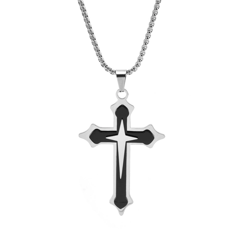 Titanium Steel Men's Three-Layer Cross Pendant Necklace Gothic Punk Spliced Star Religious Fashion Jewelry Gift For Men