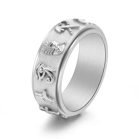 Vintage Ancient Egyptian Symbol Spinner Ring Titanium Steel Horus Eye Ankh Relief Rotating Stress Relief Band Ring For Men Women