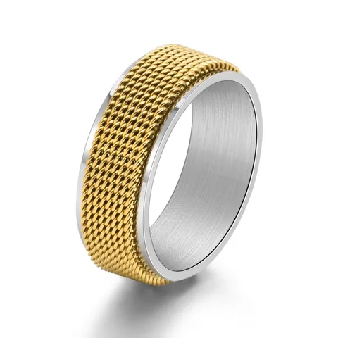 Bague Rotative en Acier au Titane Tissage en Maille pour Hommes Soulagement de l'Anxiété Spinner Ring Bijoux Punk Hip Hop