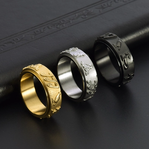Vintage Oud-Egyptisch Symbool Spinner Ring Titanium Staal Horus Oog Ankh Reliëf Roterende Stressverlichting Ring Voor Mannen Vrouwen