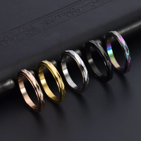 Anillo Giratorio Minimalista de Acero Inoxidable Facetado para Mujer Diseño de Corte de Rombo Joyería para Aliviar la Ansiedad