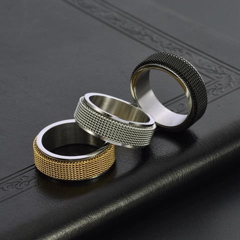 Bague Rotative en Acier au Titane Tissage en Maille pour Hommes Soulagement de l'Anxiété Spinner Ring Bijoux Punk Hip Hop