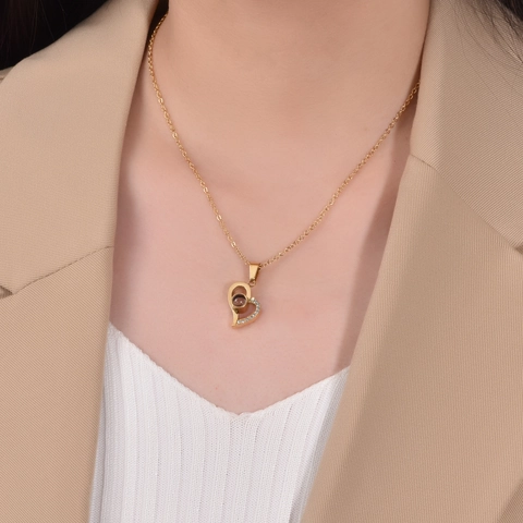 Edelstahl Herz Projektion Anhänger Halskette 100 Sprachen Ich Liebe Dich Strass Kette Halskette Romantisch Schmuck Geschenk Für Damen