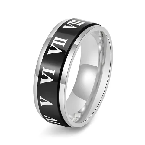 Anello Girevole in Acciaio Inossidabile con Numeri Romani per Uomo Anello a Fascia Minimalista Gioielli Hip Hop Regalo