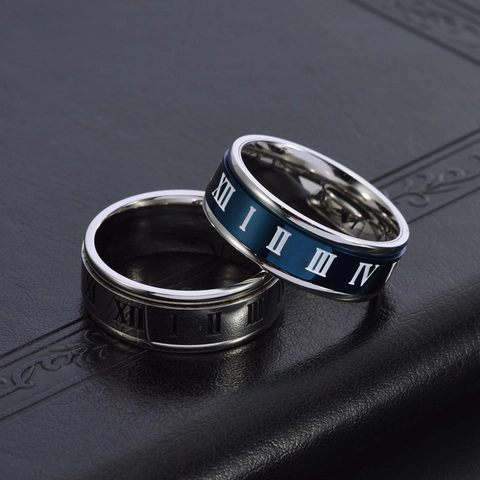 Anello Girevole in Acciaio Inossidabile con Numeri Romani per Uomo Anello a Fascia Minimalista Gioielli Hip Hop Regalo