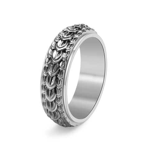 Draaibaar Drakenschubben Patroon Ring Voor Heren Verouderd Titaniumstaal Retro Punk Stijl Geometrische Spinner Ring Sieraden