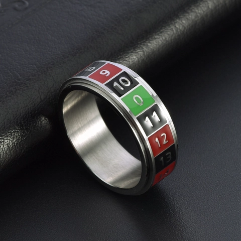 Fashion Stainless Steel Spinner Ring For Men Rotating Casino Roulette Arabic Numerals Decompression Cool Band Ring Jewelry