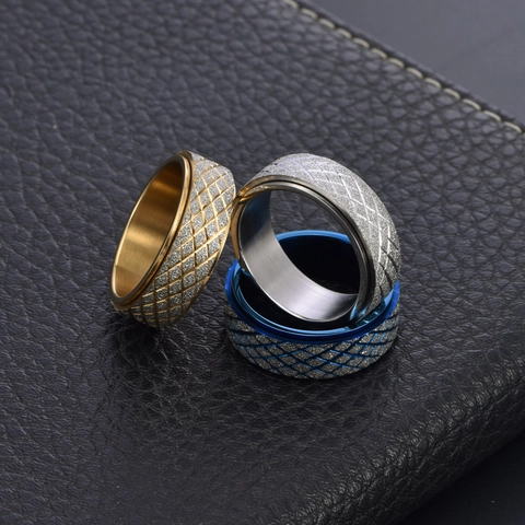 Titanium Staal Spinner Ring Voor Mannen Vrouwen 8mm Breedte Diamantpatroon Gezandstraald Draaibare Angstverlichtende Sieraden Minimalistische Ring
