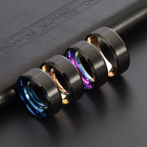 Men's Rotatable Titanium Steel Ring Two Tone Brushed Matte Finish Black Blue Gold Rose Gold Casual Fashion Jewelry Finger Ring