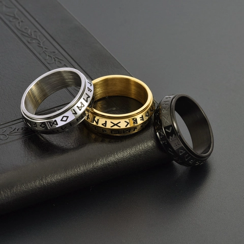 Vintage Viking Nordic Rune Spinner Ring For Men Women Titanium Steel Fidget Ring Retro Rotating Band Unisex Jewelry Gift