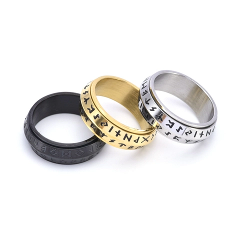 Vintage Wikinger Nordische Runen Spinner Ring Für Damen Herren Titanstahl Fidget Ring Retro Drehbarer Band Unisex Schmuck