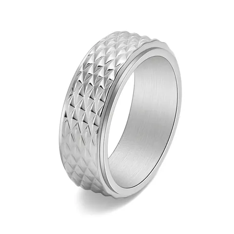 Anello Spinner in Acciaio al Titanio da Uomo Trama a Piramide Romboidale Rotante per Alleviare lo Stress Gioielli di Moda