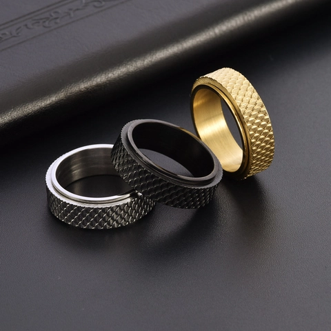 Vintage Titanstahl Fischschuppen Spinner Ring Für Herren Punk Retro Rotierbar Stressabbau Fingerring Schmuck