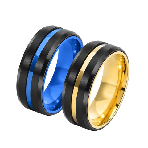 Titanium Steel Spinner Ring For Men Matte Brushed Two Tone Grooved Band Rotating Stress Relief Fashion Jewelry Ring