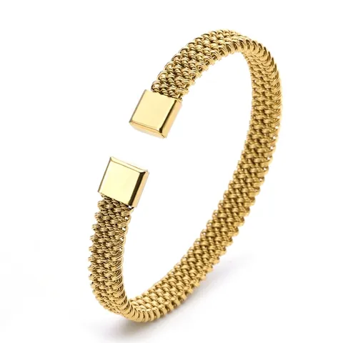 Bracciale a Polsino in Acciaio Inossidabile Intrecciato Minimalista Per Uomo Donna Bracciale Aperto a C Geometrico Gioielli Regalo Oro Argento Nero