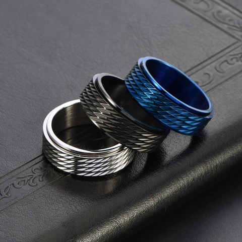 Titaniumstaal Spinner Ring Voor Dames Heren Ruit Gefacetteerd Stressverlichting Draaiende Bandring Vergulde Industriële Sieraden Cadeau