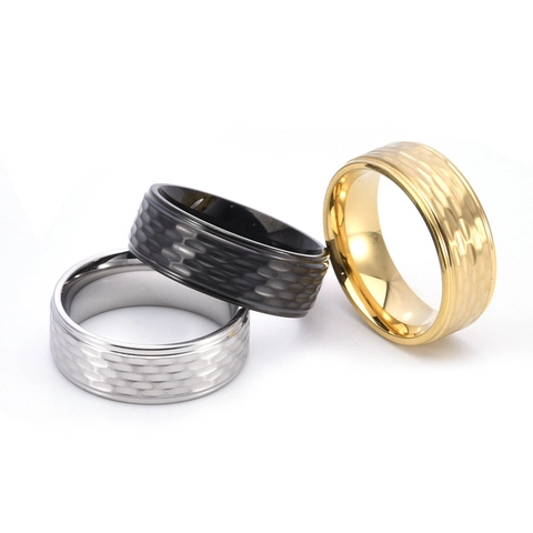 Gehämmerter Wabenstruktur Matter Titanstahl Ring Für Herren Europäische Mode Gebürstet Poliert Industrie Stil Bandring Schmuck Geschenk