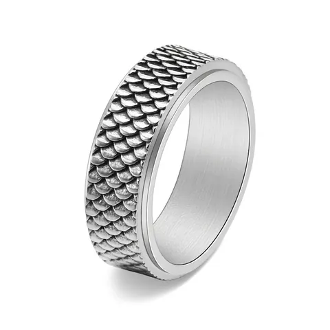 Vintage Titanstahl Fischschuppen Spinner Ring Für Herren Punk Retro Rotierbar Stressabbau Fingerring Schmuck