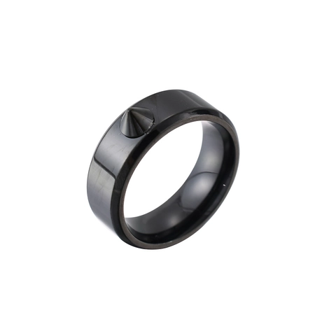 Punk Herren Titanstahl Stachel Niete Ring Gothic Hip Hop Konischer Stachel Poliertes Band Ring Minimalist Schwarz Silber Schmuck