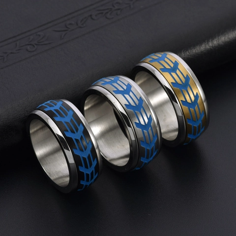 Herren Titanstahl Drehbarer Reifenmuster Ring Blau Nachleuchtend Industrieller Punk-Stil Ehering Mode Schmuck Geschenk